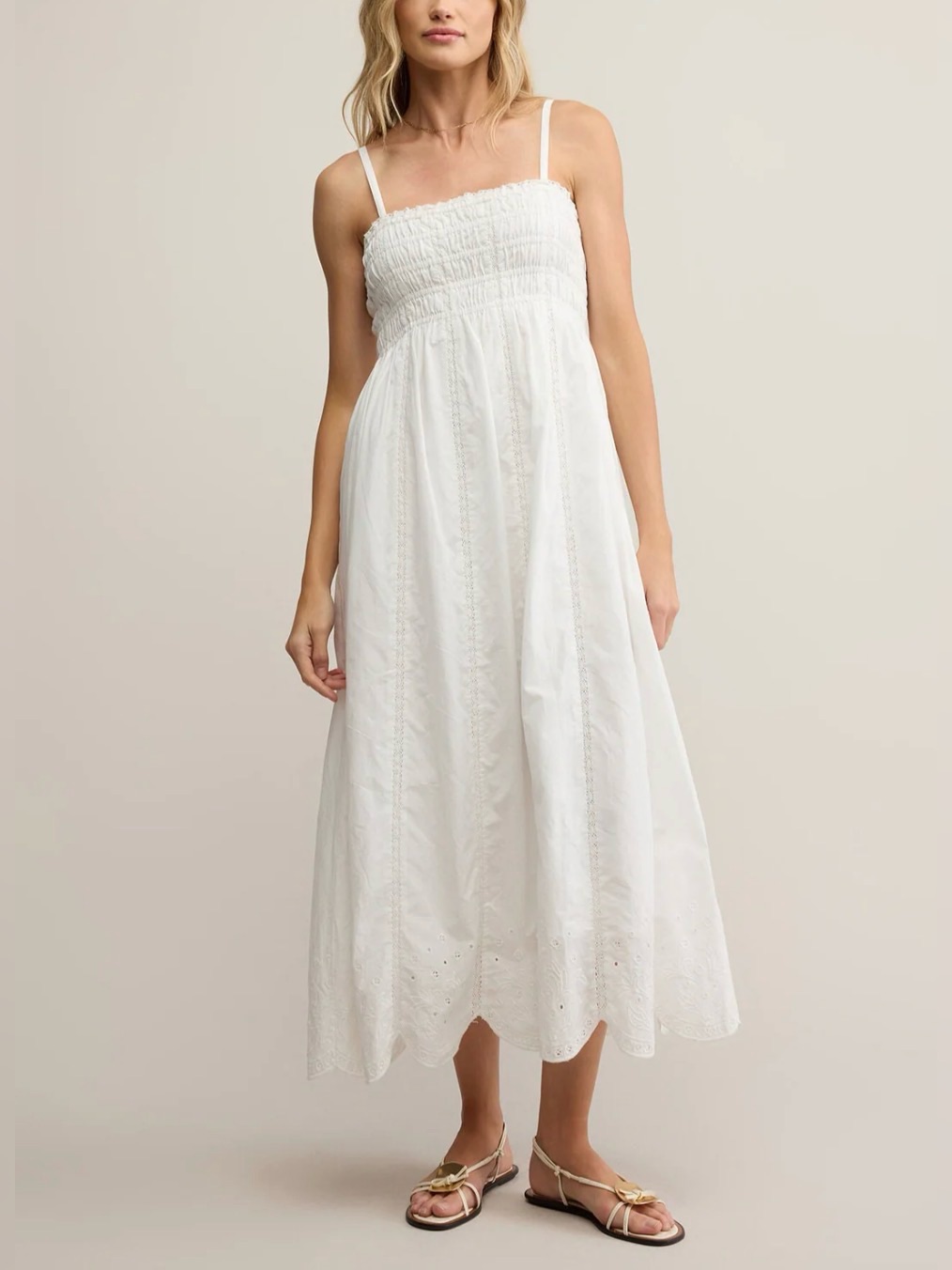 Z Supply Dani Embroidered Midi Dress Nwt White Cotton Embroidered L